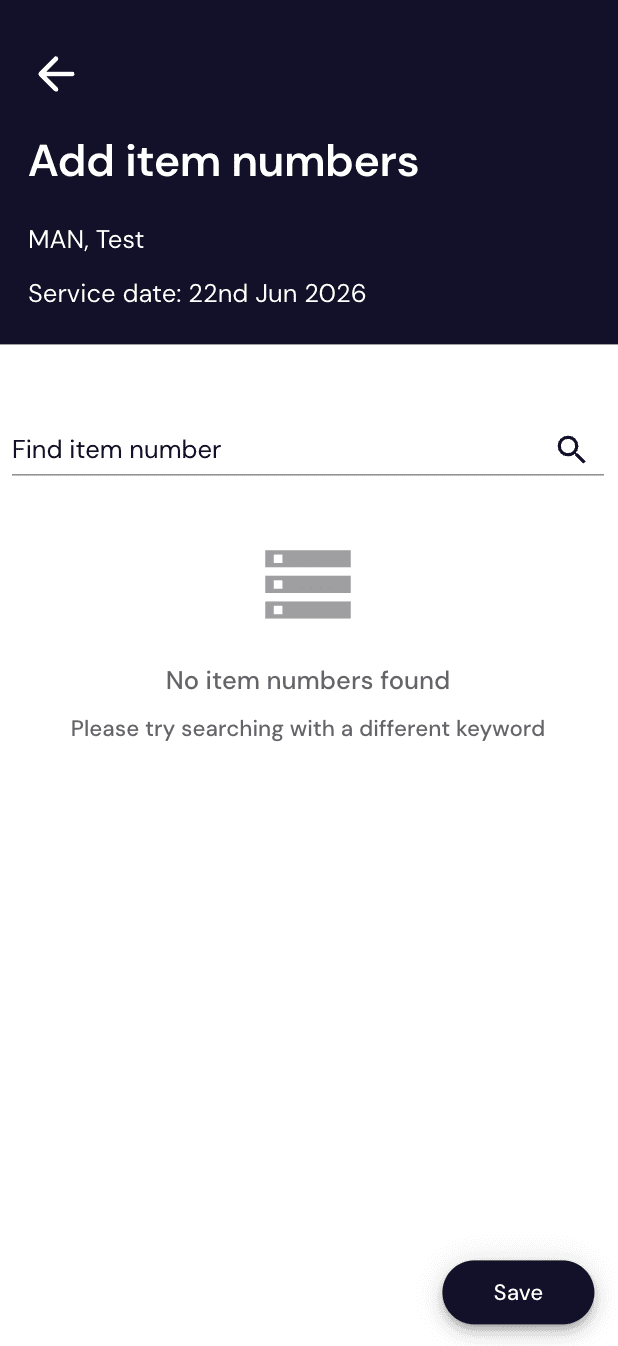 Add item numbers search screen