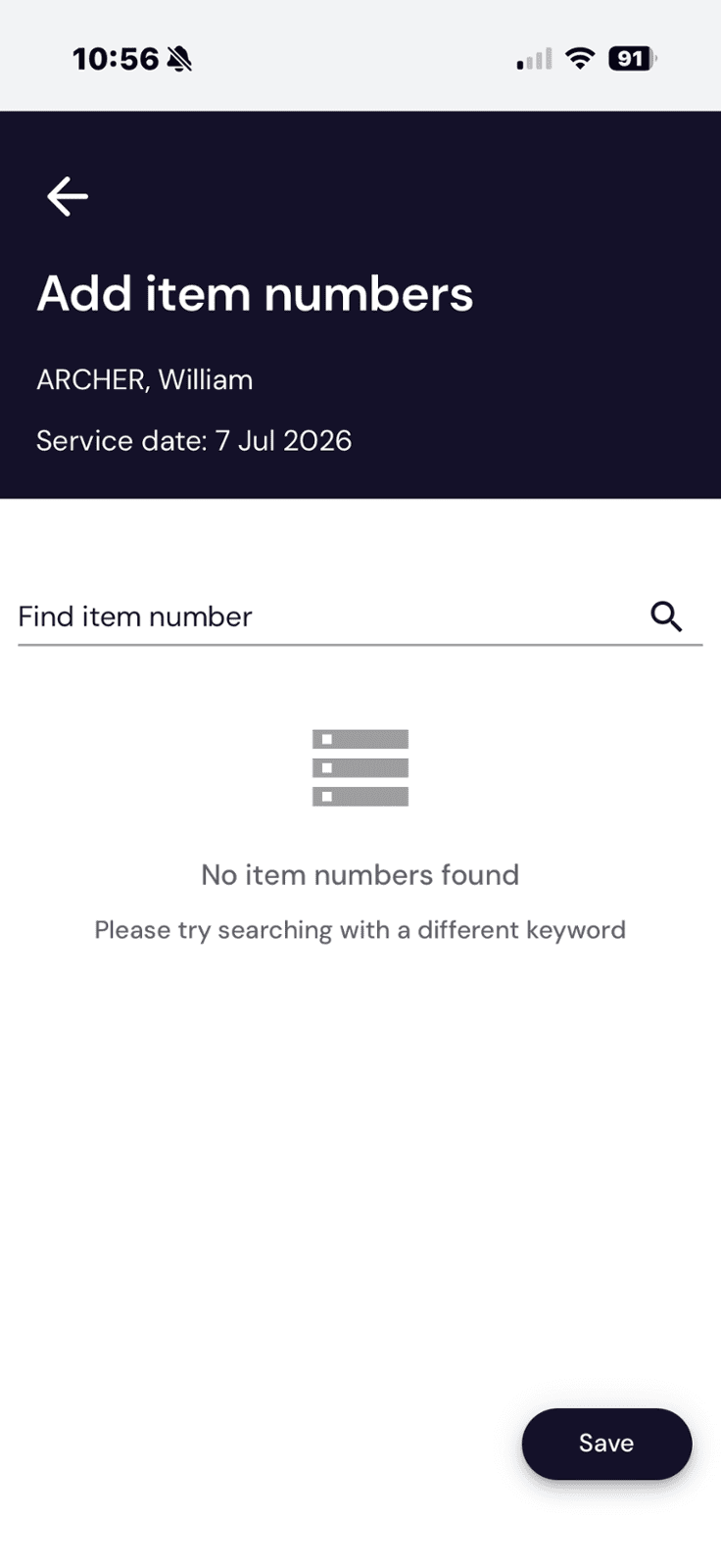 Add item numbers search screen, empty state