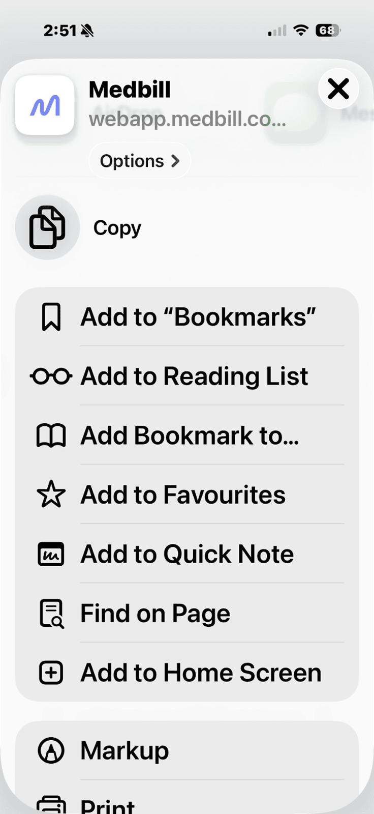 Safari share sheet with Add to Home Screen option